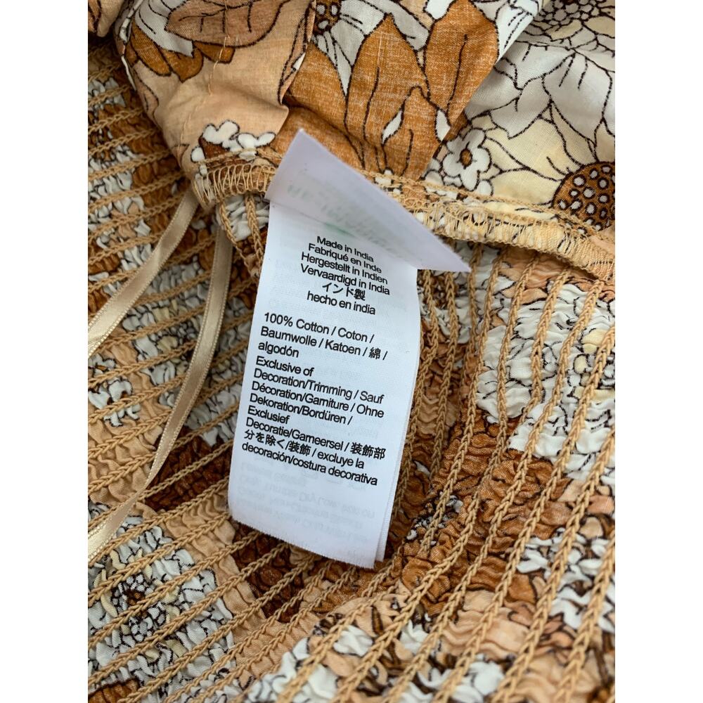 J. Crew Brown Zinnia Floral Retro Puff Sleeve Cropped Smocked Top Medium - Picture 4 of 6